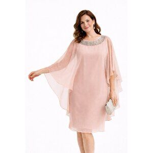 XSCAPE dress chiffon cape capelet rhinestones pink 10 formal party cocktail